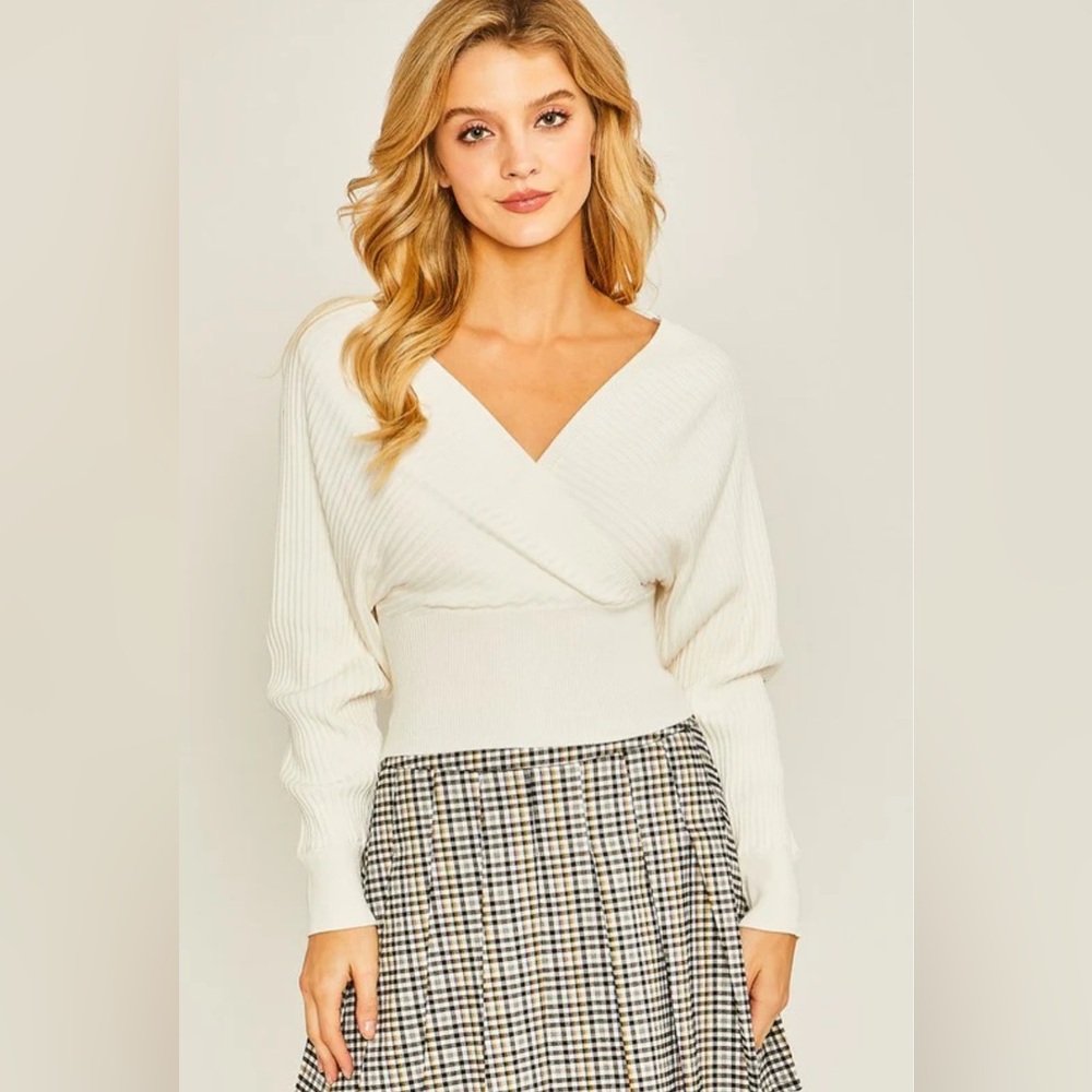 Women's v Neck Cozy Vibes, Surplice Dolman Long Sleeve Ribbed Knit Top #407